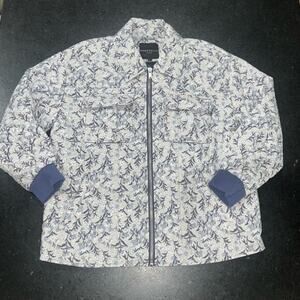 NEW BAGATELLE SZ S 100% COTTON IVORY BLUE FLORAL QUILTED ZIP UP COLLARED JACKET